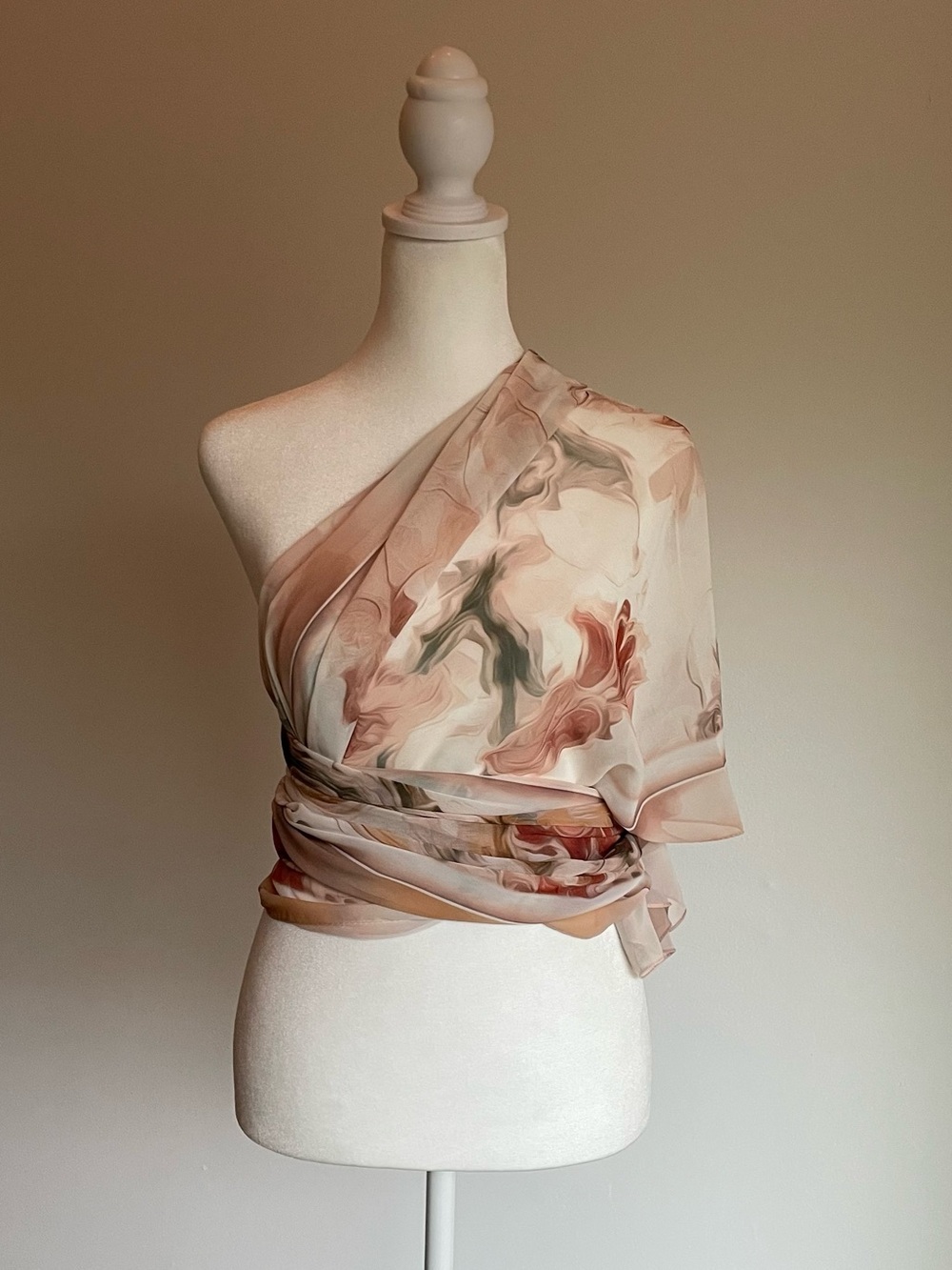 Milenda Abstract Floral Silky Oblong Scarf Wrap Retro Cottage Glamour 76" x 28" - Picture 7 of 11